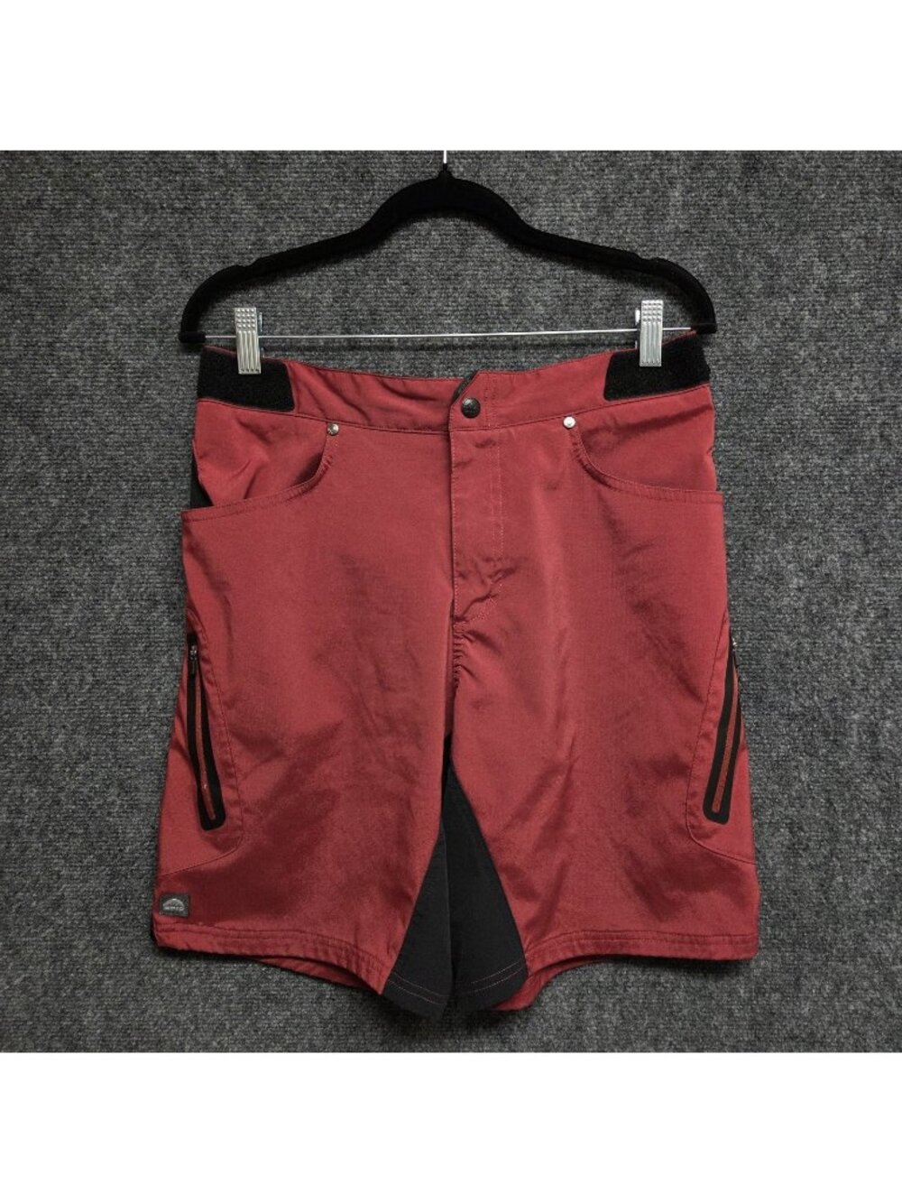 Zoic Ether Shorts Mens L Maroon Mountain Bike Zip Pockets Adjustable 9" Inseam